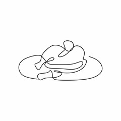 Wall Mural - Single continuous line drawing of a fried chicken on plate. Hot delicious fried or roasted chickens on the table ready to eat isolated on white background. Minimalism design. Vector illustration