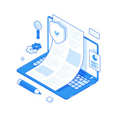 Wall Mural - Isometric modern laptop with secured business document