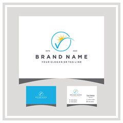 Wall Mural - letter V sun logo design and business card vector