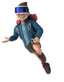Fototapeta Do pokoju - Fun 3D Illustration of a backpacker with a VR Helmet