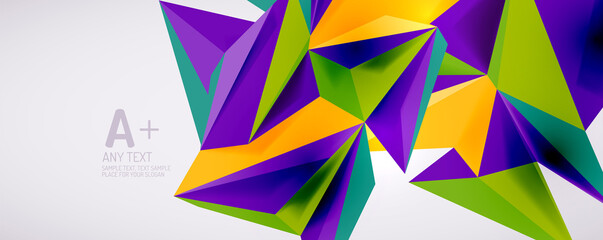 Vector triangle geometric backgrounds. Low poly 3d shape on light backdrop. Vector illustration for covers, banners, flyers and posters and other designs