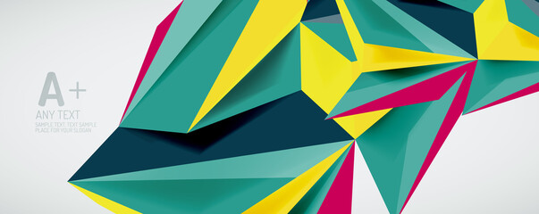 Vector triangle geometric backgrounds. Low poly 3d shape on light backdrop. Vector illustration for covers, banners, flyers and posters and other designs
