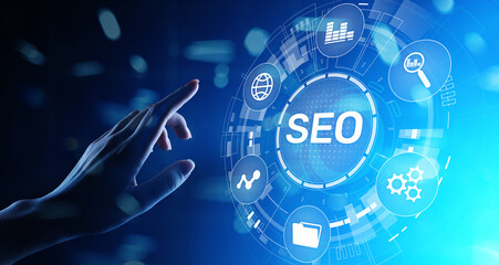 Wall Mural - seo - search engine optimisation, digital internet marketing concept on virtual screen.