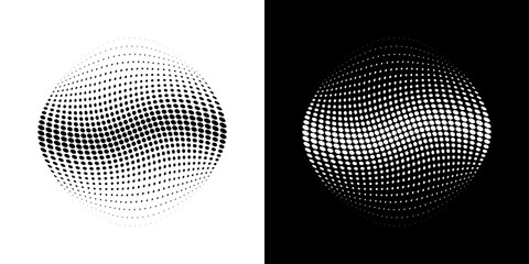 Wall Mural - halftone distort ball. circle dots 3d sphere. logo emblem design element for medical, treatment, cos