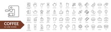Coffee Line Icon Set. Coffee Makers, Dishes, Spices. Vector Illustration. Collection