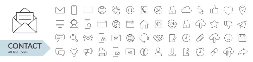 Contact us line icon set. Isolated signs on white background. Vector illustration. Collection