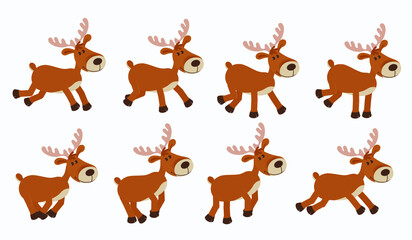 Wall Mural - cute cartoon deer. new year christmas character jumps or runs gallop, cycle for 2d animation.