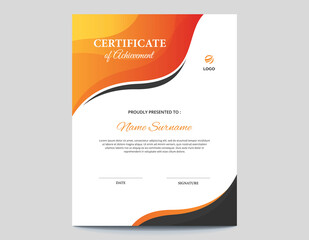 Wall Mural - Vertical Abstract Orange and Black Waves Certificate Design Template
Letter Size 8.5x11 with .125 Bleed