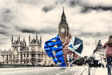 Fototapete - Lord Big Ben dressed in a flag of England and EU, deal or not deal, United Kingdom