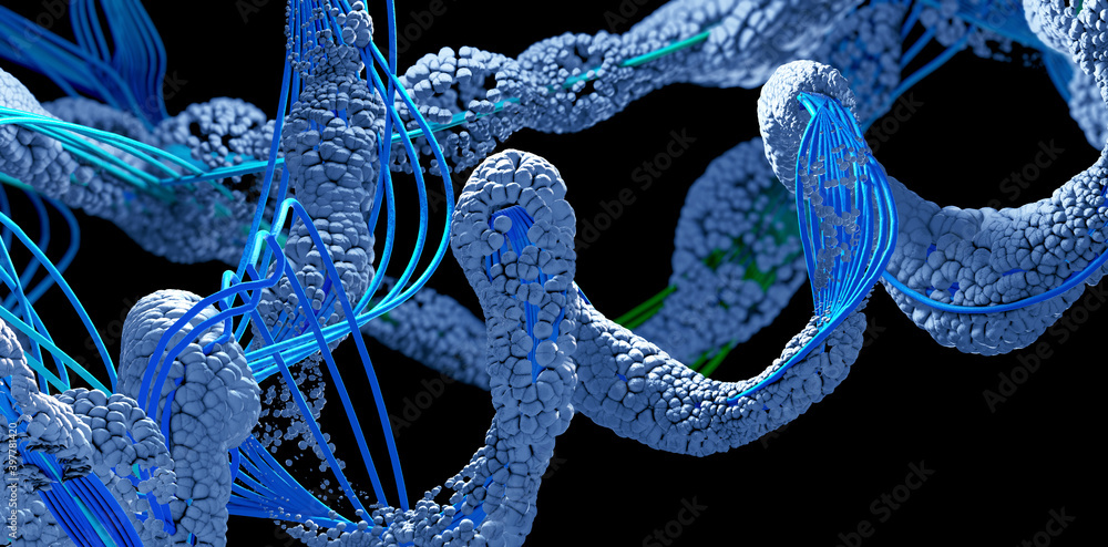 Chain of amino acid or bio molecules called protein - 3d illustration ...