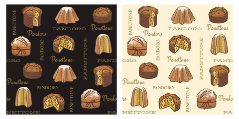 Panettone and Pandoro premium vintage seamless pattern for print textile wallpaper background