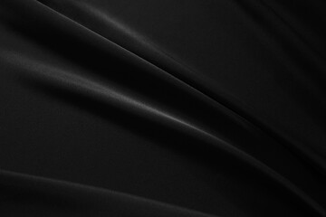 Wall Mural - black elegant background. silk satin fabric with nice folds. beautiful black background with wavy li