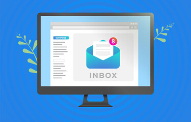Wall Mural - email inbox message interface on the computer screen. notification of new unread mails icon. e-mail 