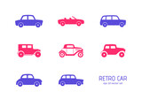Fototapeta  - First cars - vector icons set.