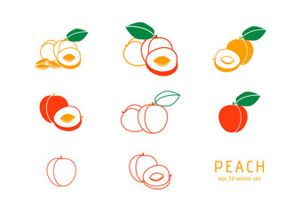 Poster - Peach vector icons set.