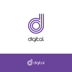Aufkleber - Letter D, elegant logo and monogram for a technologically developing startup, logo concept on a white background for innovative digital products, vector design.