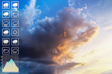 Wall Mural - weather forecast symbol data presentation with graph and char of dramatic atmosphere panorama view o