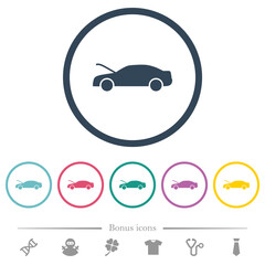 Poster - Car hood open dashboard indicator flat color icons in round outlines