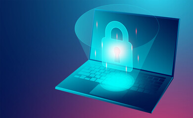 Data security concept. protects data from thefts data and hacker attacks. isometric flat design. Vector illustration