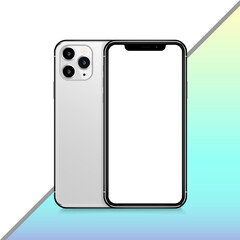 Wall Mural - Realistic phone mockup. Modern phone design with blank transparent display. Front design. Presentation and infographic templates. Element for communication technologies and applications. Vector