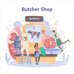 Wall Mural - Butcher or meatman concept. Fresh meat and meat products