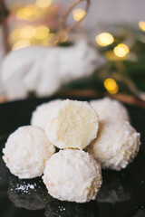 Handmade homemade sweets on a Christmas background. Cooking.