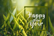 Happy new year on fresh green grass in early morning.Nature eco friendly  background.