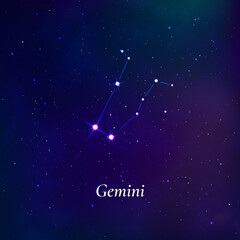 Wall Mural - gemini sign. stars map of zodiac constellation on dark blue background. vector