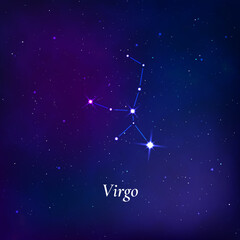 Wall Mural - virgo sign. stars map of zodiac constellation on dark blue background. vector