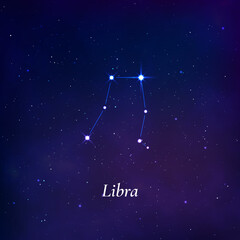Wall Mural - libra sign. stars map of zodiac constellation on dark blue background. vector