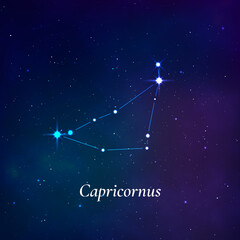 Wall Mural - capricornus sign. stars map of zodiac constellation on dark blue background. vector