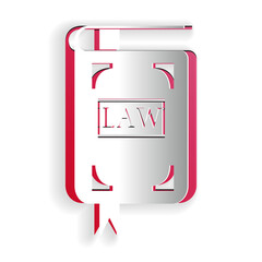 Wall Mural - Paper cut Law book icon isolated on white background. Legal judge book. Judgment concept. Paper art style. Vector.