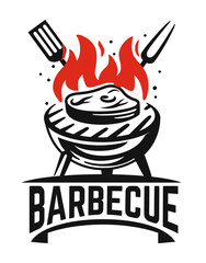 Wall Mural - barbecue logo black steak fried on fire