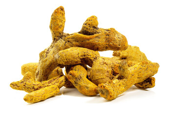 Wall Mural - Dried Tumeric Root on white Background Isolated