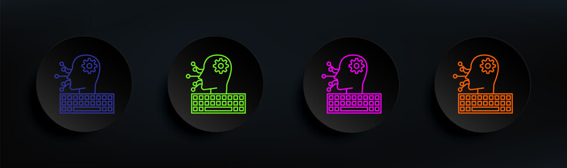 Artificial intelligence programming dark badge color set. Simple thin line, outline vector of artifical icons for ui and ux, website or mobile application