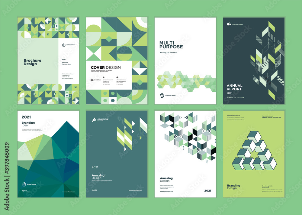 Set of brochure, business plan, annual report, cover design templates. Vector illustrations for business presentation, business paper, corporate document, flyer and marketing material. - obrazy, fototapety, plakaty 