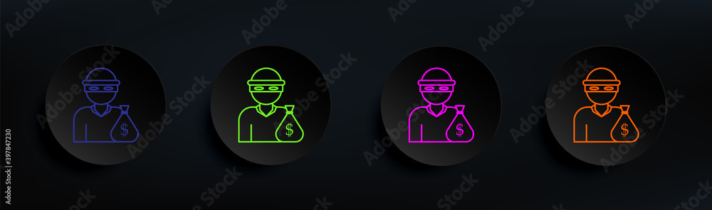 robber dark badge color set. Simple thin line, outline vector of crime ...