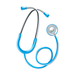 Wall Mural - Realistic Detailed 3d Medical Equipment Blue Stethoscope. Vector