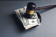 Judge gavel, dollars for business, finance, corruption, money, financial crimes