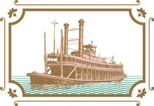 Vector Image Of Old Steamer Misishippi In Vintage Postcard Style