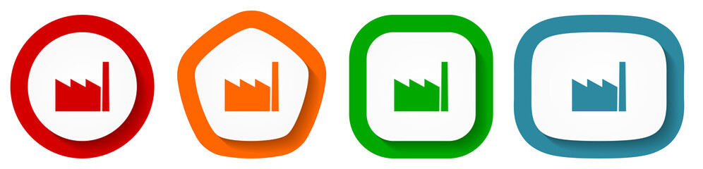 Fototapete - Factory vector icon set, flat design vector illustration in 4 colors options for webdesign and mobile applications