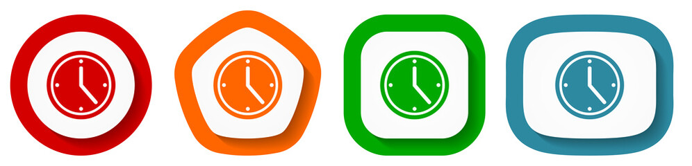Fototapete - Time vector icon set, flat design vector illustration in 4 colors options for webdesign and mobile applications