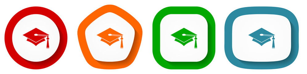 Aufkleber - Education vector icon set, flat design vector illustration in 4 colors options for webdesign and mobile applications