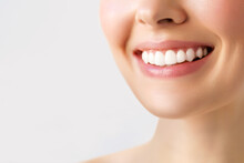 Perfect Healthy Teeth Smile Of A Young Woman. Teeth Whitening. Image Symbolizes Oral Care Dentistry,