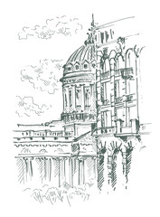 Hand drawn Kazan Cathedral, Saint Petersburg. Sketch, vector illustration.