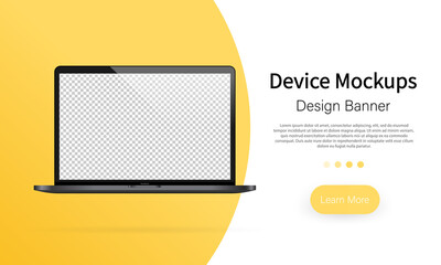 Device mockups banner. Laptop blank screen, notebook mockup. Template for infographics or presentation UI design interface. Vector on isolated white background. EPS 10