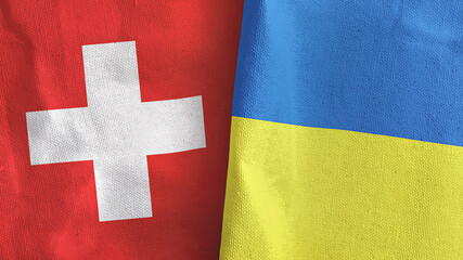 Wall Mural - Ukraine and Switzerland two flags textile cloth 3D rendering