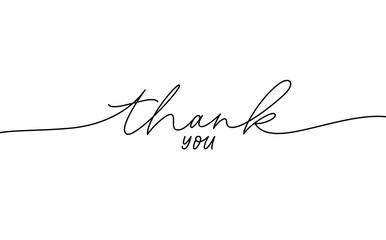 Thank you hand drawn vector modern calligraphy. Thank you handwritten ink illustration, dark brush pen line lettering with swooshes isolated on white background. Usable for greeting cards, posters