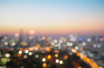Wall Mural - bokeh light and blur city skyline sunrise background. bangkok, thailand, asia