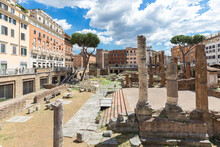 Largo Di Torre Argentina, A Square In Rome, Italy, With Four Roman Republican Temples And The Remains Of Pompey's Theatre.